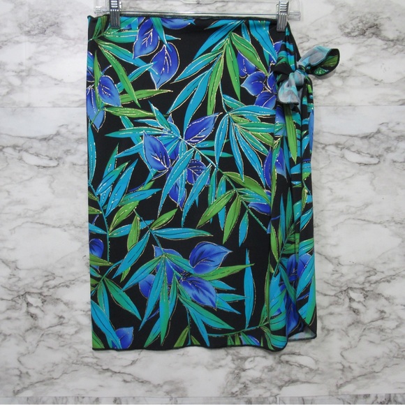 Longitude Tropical Leaf Print Sarong Swimsuit Cover Up One Size - Picture 1 of 13